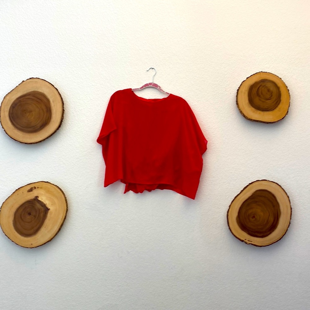 Calvin Klein Red Flowy Blouse, Size Xtra Small